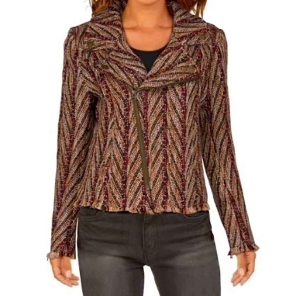 Bob‎ Timberlake Jacquard Moto Jacket Womens Full Zip Size XL